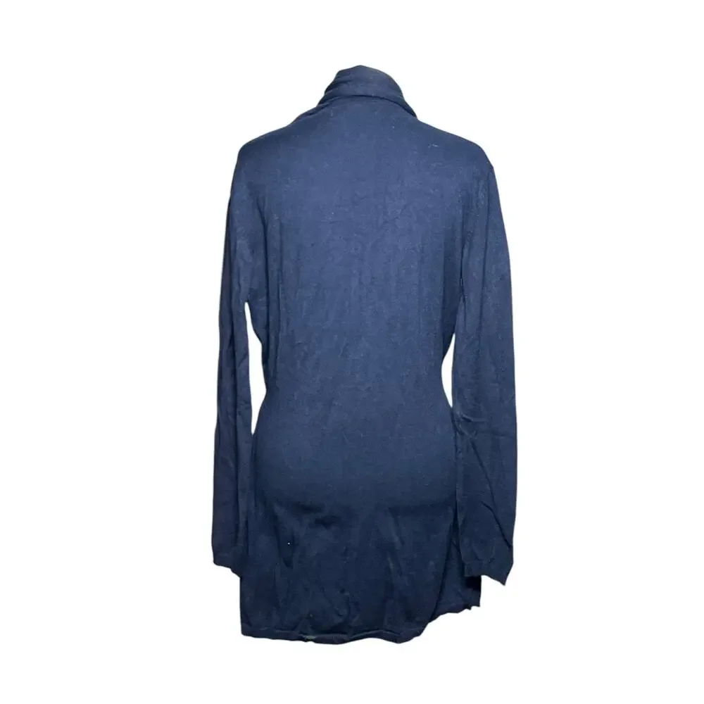 ZARA Knit Wrap Cardigan Women Sm Navy Blue Casual‎ Belted Academia Work Stretch